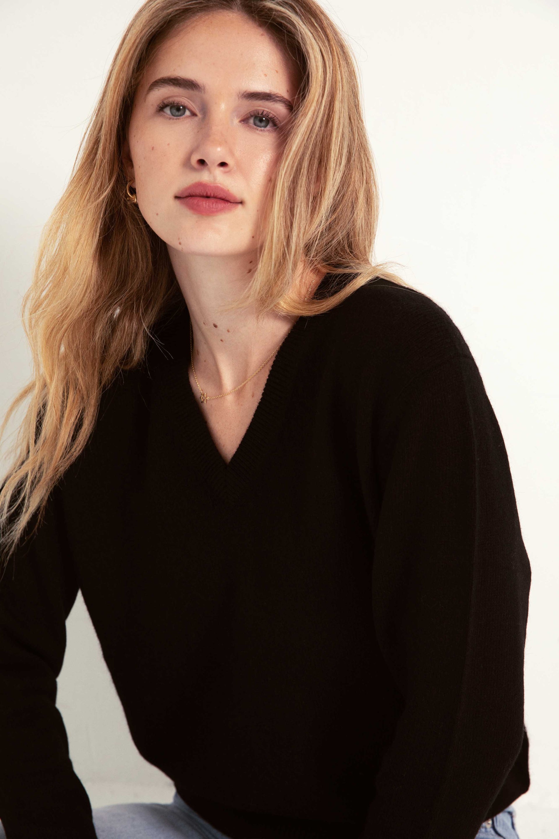 The Elevated Cashmere V Neck Sweater in Black