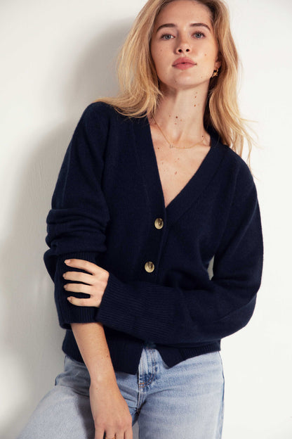 The Relaxed Cashmere Cardigan in Midnight Slate