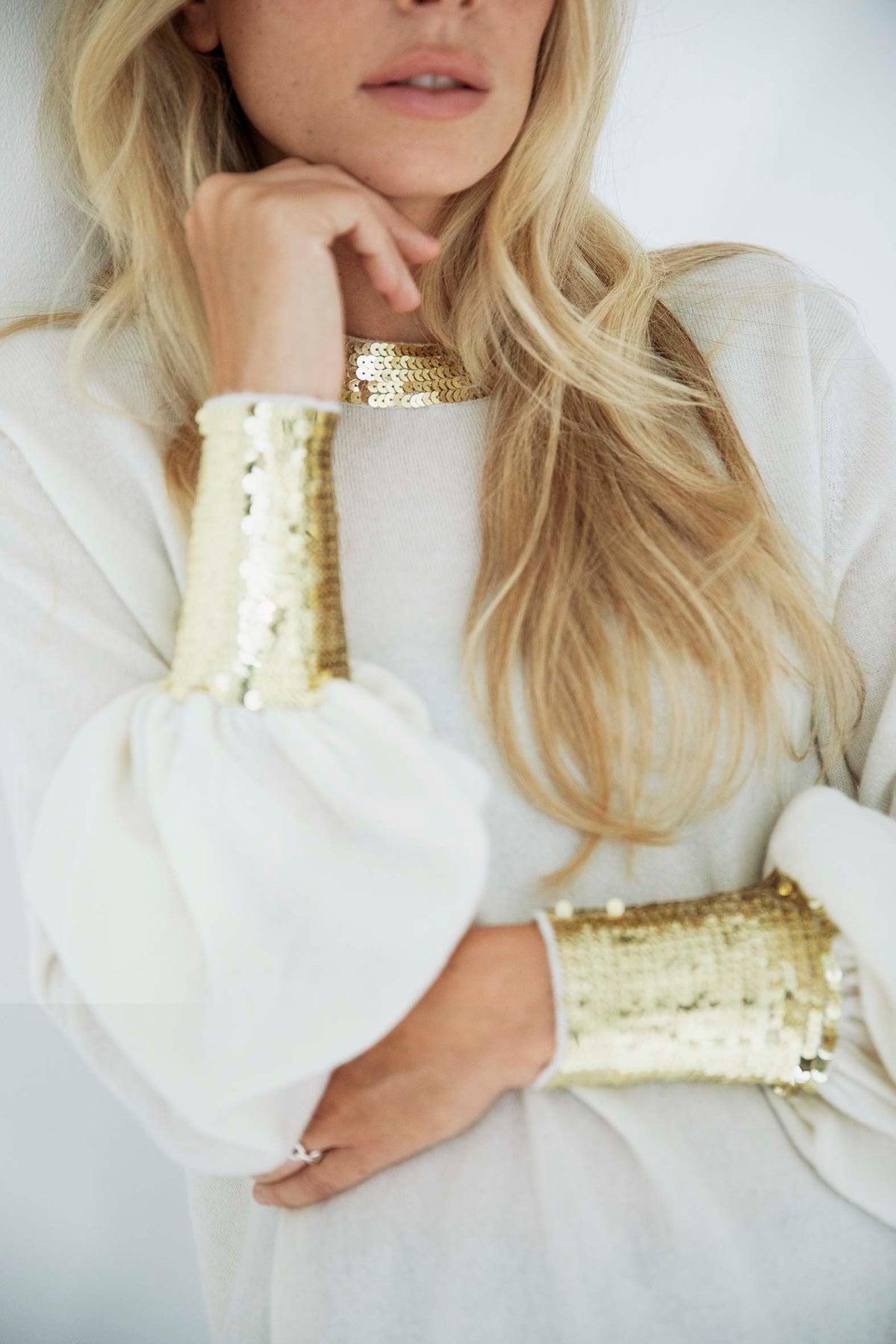 The Cashmere Sequin Sweater in Snow Peak