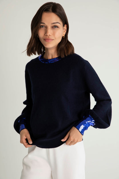 The Cashmere Sequin Sweater in Navy