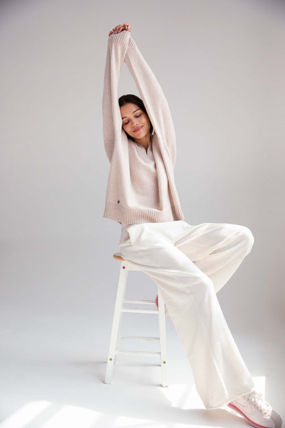 The Cashmere Collar Sweater in Sandstone