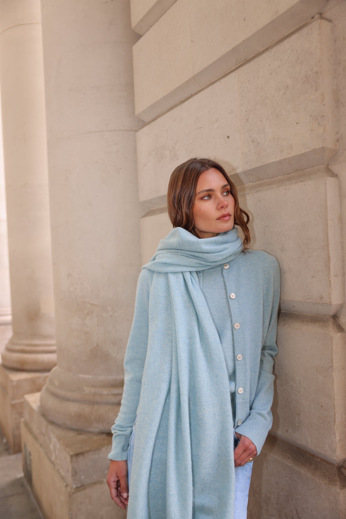 The Cashmere Travel Wrap in Green Lily