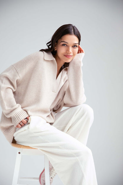 The Cashmere Collar Sweater in Sandstone
