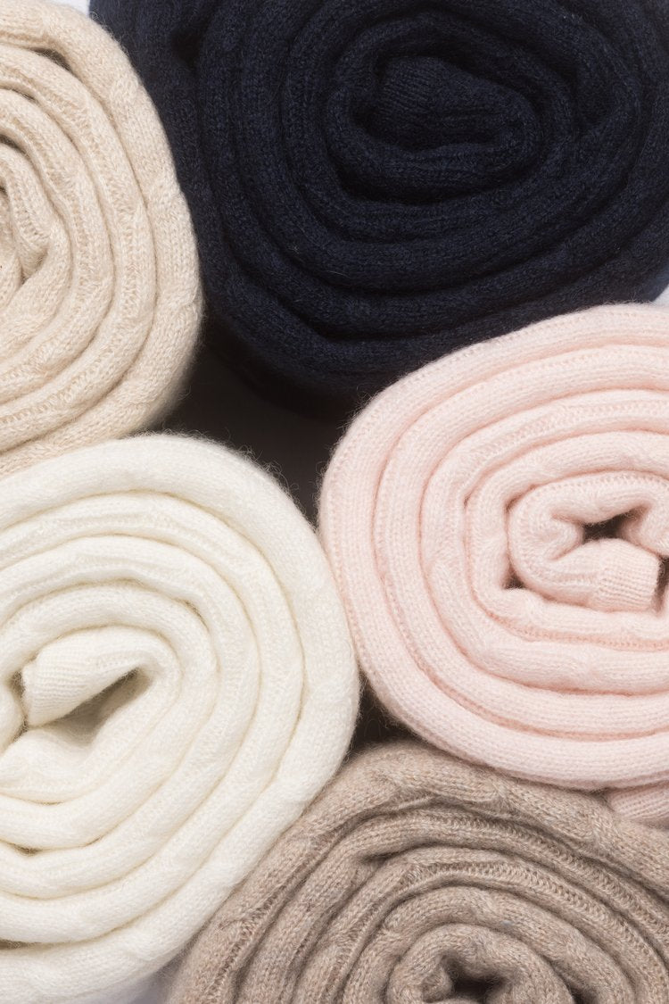 Cashmere Cable Baby Blanket in Sandstone