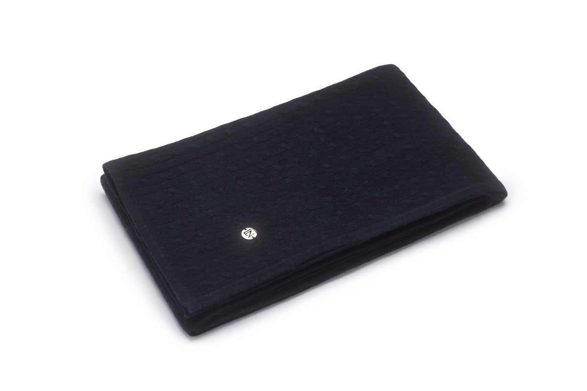 Cashmere Cable Baby Blanket in Navy