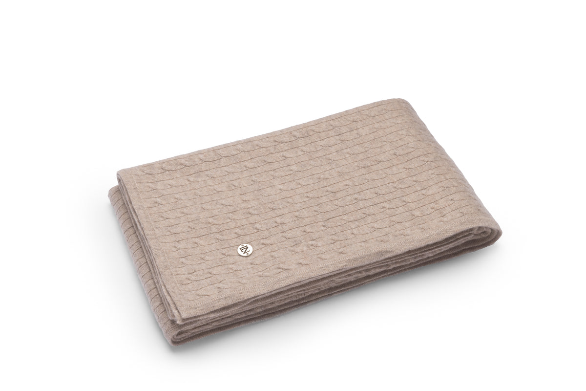 Cashmere Cable Baby Blanket in Affogato