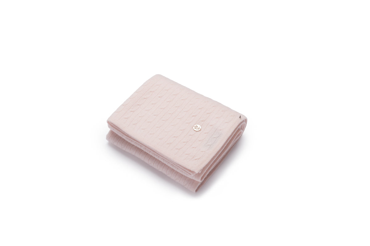 Cashmere Cable Baby Blanket in Pink Shell