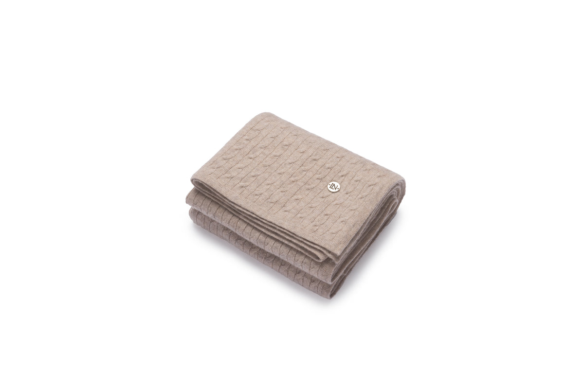 Cashmere Cable Baby Blanket in Affogato