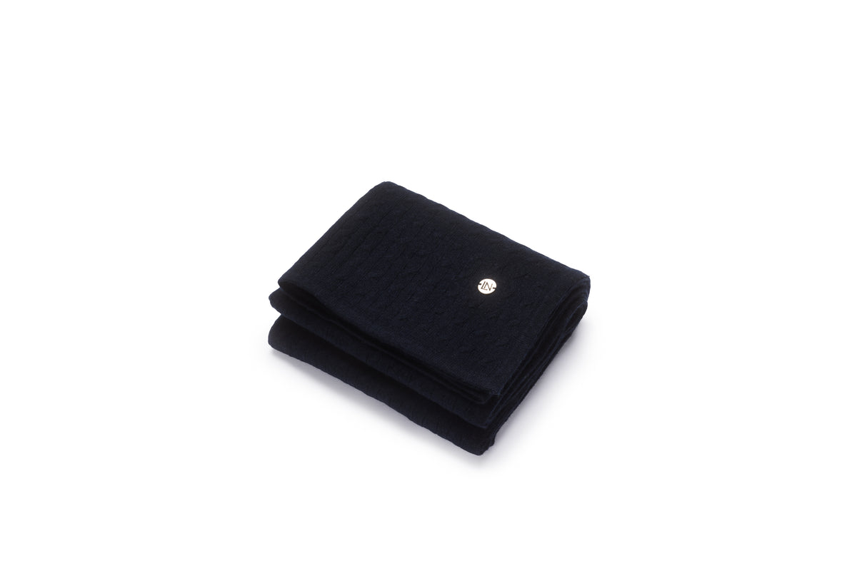 Cashmere Cable Baby Blanket in Navy
