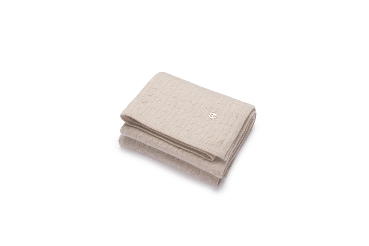 Cashmere Cable Baby Blanket in Sandstone