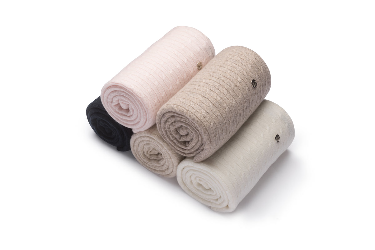 Cashmere Cable Baby Blanket in Sandstone