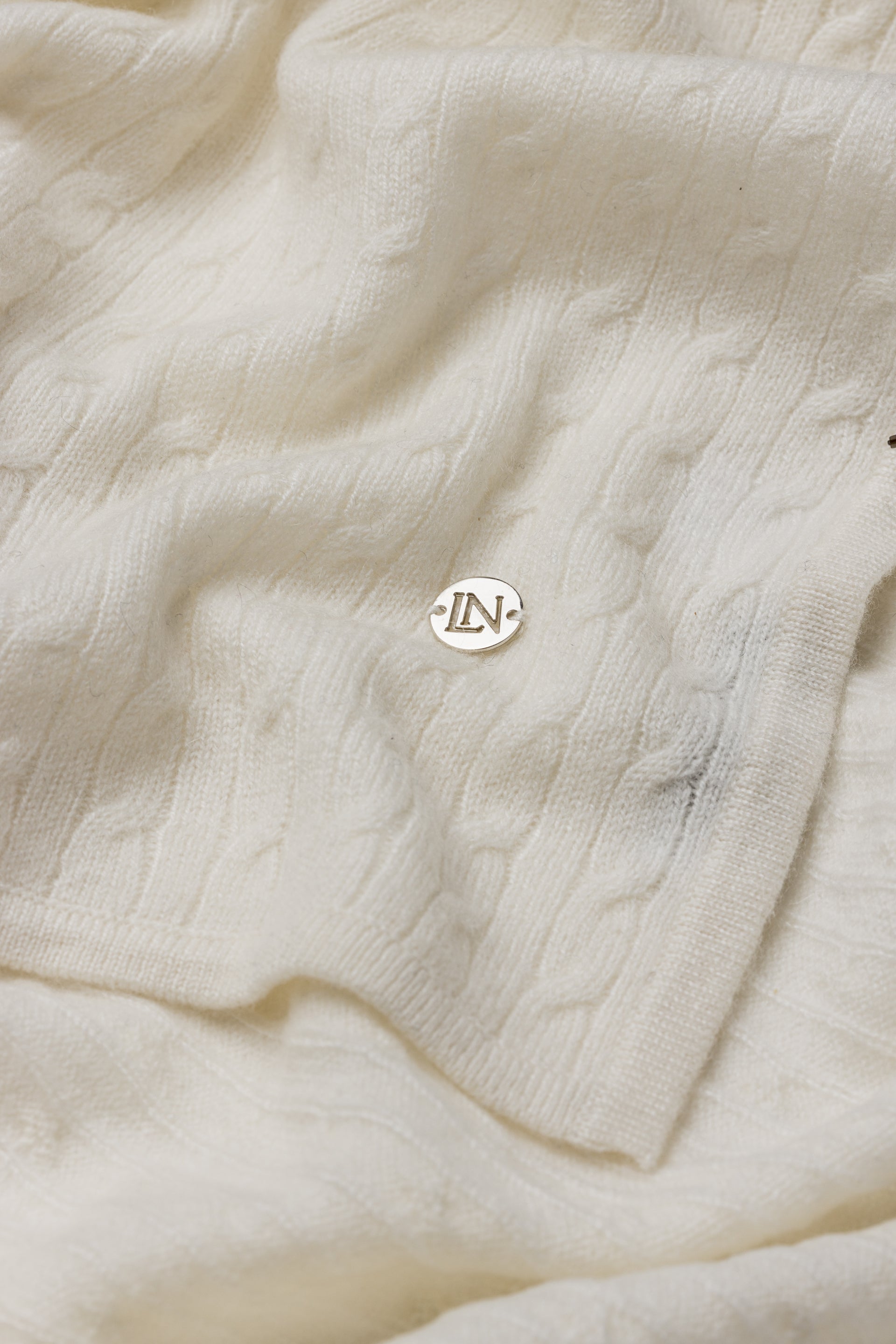 Cashmere Cable Baby Blanket in Snow Peak