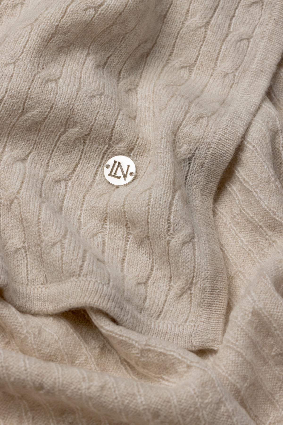 Cashmere Cable Baby Blanket in Sandstone