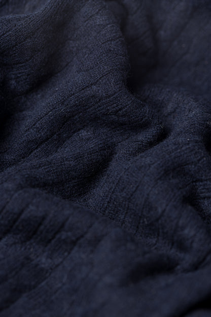 Cashmere Cable Baby Blanket in Navy