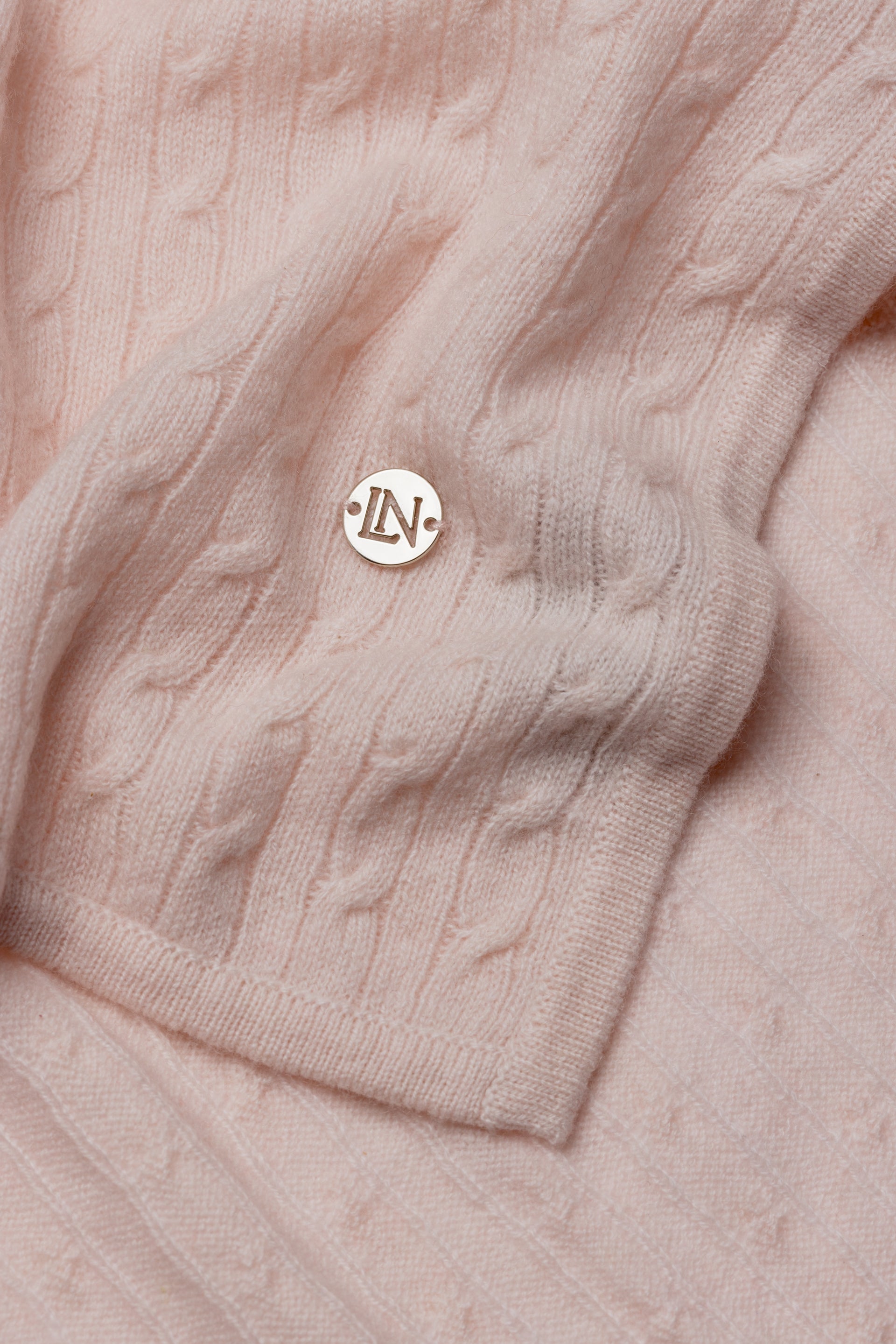 Cashmere Cable Baby Blanket in Pink Shell