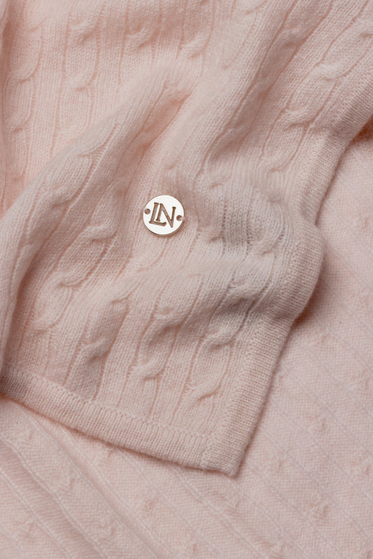 Cashmere Cable Baby Blanket in Pink Shell