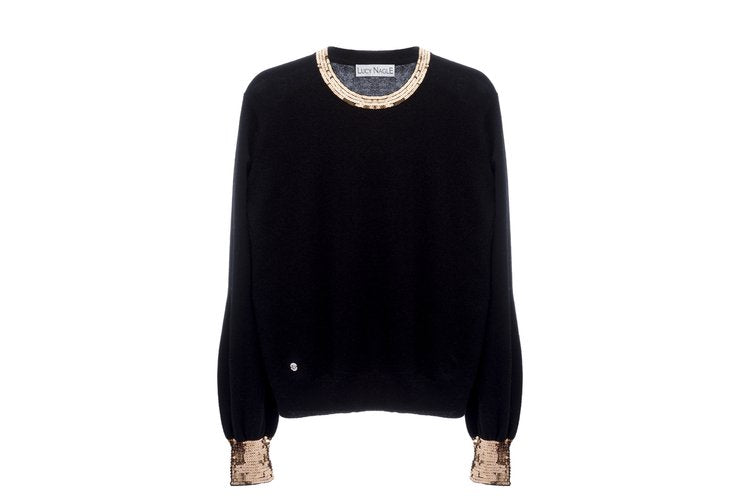 The Sequin Cuff & Collar Sweater in Black / Gold Sequins