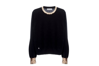 The Sequin Cuff & Collar Sweater in Black / Gold Sequins