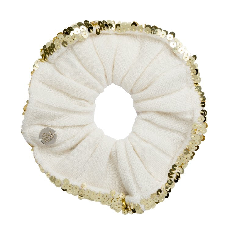 The Sequin Cashmere Scrunchie in Snow Peak