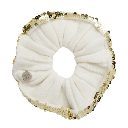 The Sequin Cashmere Scrunchie in Snow Peak