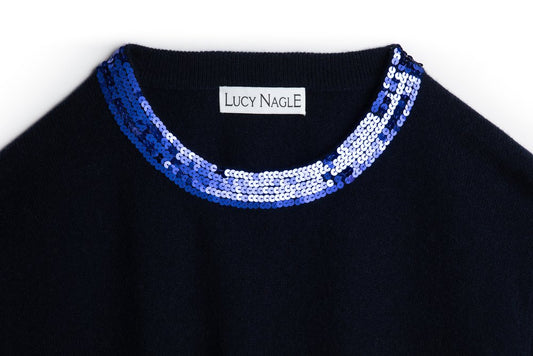 The Cashmere Sequin Sweater in Navy